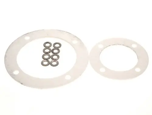 BOSCH Dichtungen in runder Form, zwei verschiedene Größen, aus dünnem Material, daneben mehrere metallene Unterlegscheiben.